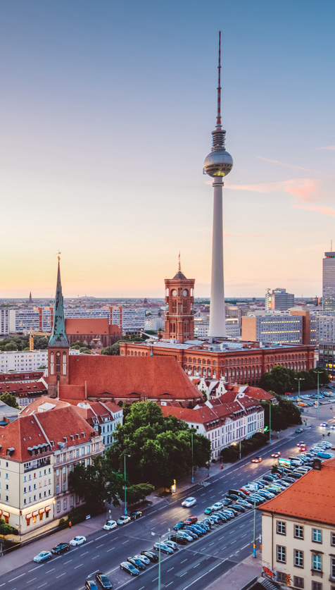 Skyline of Berlin (Germany) with TV Tower at dusk